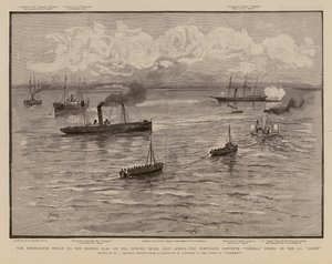 La corbeta portuguesa Tamega dispara contra el SS Agnes, río Pungwe, África Oriental (grabado) de Henry Charles Seppings Wright