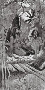 Habitantes chinos prehistóricos de los árboles (litografía) de Henry Charles Seppings Wright
