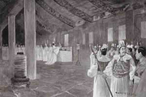 Retirada de una lápida de un templo confuciano (litografía) de Henry Charles Seppings Wright