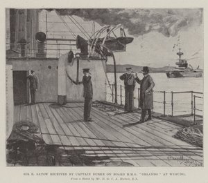 Sir E Satow recibido por el Capitán Burke a bordo del HMS Orlando en Wusung de Henry Charles Seppings Wright