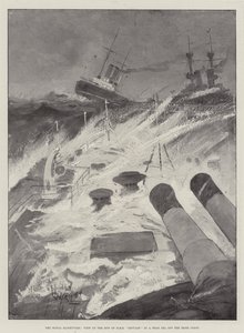 Las maniobras navales, vista de la proa del HMS Repulse en un mar de proa frente a la costa irlandesa de Henry Charles Seppings Wright