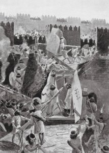 Los persas asaltan la ciudadela de Babilonia (litografía)