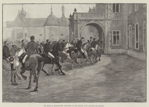 La Reina en Sandringham, caballeros de la caza de Norfolk saludando a Su Majestad de Henry Charles Seppings Wright