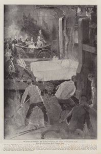 La reina en Sheffield, Su Majestad presenciando el laminado de una placa de armadura de Henry Charles Seppings Wright