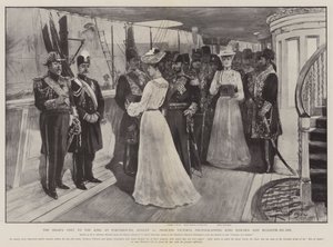 La visita del Shah al Rey en Portsmouth, 20 de agosto, la Princesa Victoria fotografiando al Rey Eduardo y Muzaffir-ed-Din
