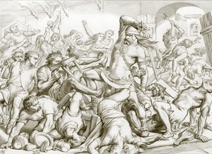 Cómo Hereward limpió Bourne de franceses (grabado) de Henry Courtney (after) Selous