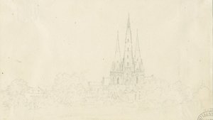 Catedral de Lichfield - Vista Este: dibujo a lápiz