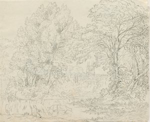 Tamworth - Vista rural: dibujo a pluma y tinta, nd [1788-1855] de Henry Curzon Allport