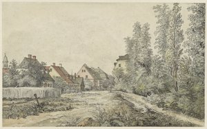 Carretera de pueblo con casas (¿en Alemania?) de Henry Edridge