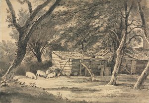 Farm with Pigs Foraging de Henry Edridge