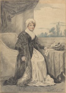 Mujer sentada en una mesa, sosteniendo una carta de Henry Edridge