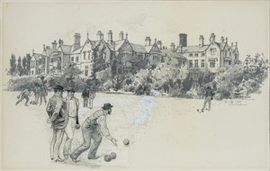 Asilo de Cheadle desde el Bowling Green de Henry Edward Tidmarsh