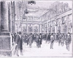 Dentro de la Bolsa Real en Manchester, ilustración de la Historia de Inglaterra de Cassell, 1900s de Henry Edward Tidmarsh
