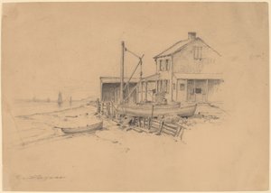 Barcos de pesca y choza de Henry Farrer