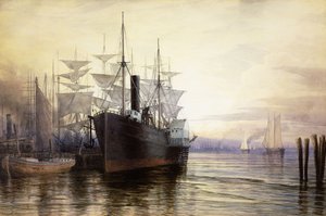 Atardecer, Puerto de Nueva York, 1880 de Henry Farrer