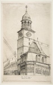La oficina de correos, Iglesia holandesa media de Escenas del viejo Nueva York, 1870 de Henry Farrer