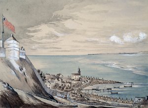 Fuerte y pueblo de Mackinaw, con el campamento indio, septiembre de 1842 de Henry Francis Ainslie