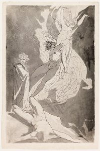 Dante se desmaya ante las almas ascendentes de Paolo y Francesca, con Virgilio a su lado de Johann Heinrich Füssli