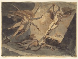 Satanás se sobresalta al toque de la lanza de Ithuriel de Johann Heinrich Füssli