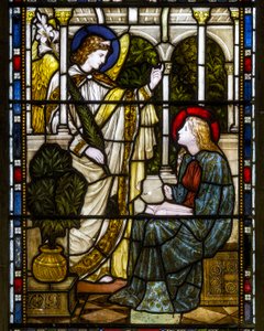 Kirkstall, St Stephen, Heaton Butler & Bayne, Henry Holiday, La Anunciación, c.1870