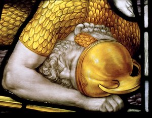Muncaster, San Miguel, James Powell & Sons, Henry Holiday, Guerrero (detalle), Ventana de los Ángeles del Juicio