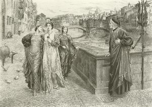 El primer encuentro de Dante y Beatriz (grabado)