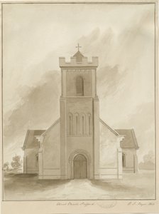 Stafford - Iglesia de Cristo: dibujo en lavado sepia, 1844 de Henry James Noyes