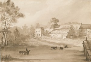 Trysull Mill: dibujo en sepia de Henry James Noyes