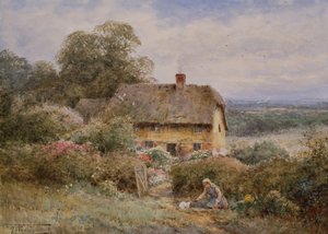 A Picturesque Cottage, Warwickshire (lápiz y acuarela)