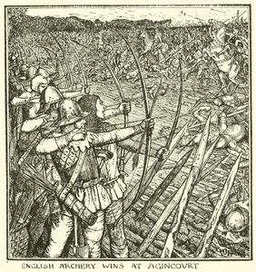 La arquería inglesa gana en Agincourt de Henry Justice Ford