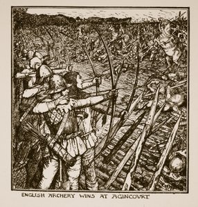 La arquería inglesa gana en Agincourt, ilustración de 