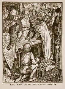 El Rey Juan firma la Gran Carta, ilustración de 