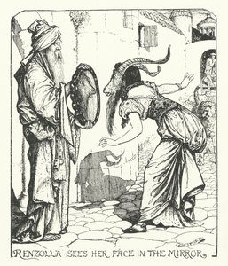 Renzolla ve su rostro en el espejo (grabado) de Henry Justice Ford