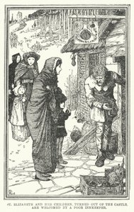 Santa Isabel y sus hijos, expulsados del castillo, son recibidos por un pobre posadero de Henry Justice Ford