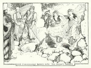 Los circasianos bailan en el jardín del Bassa (grabado) de Henry Justice Ford