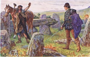 Tresilian confronta al herrero misterioso, ilustración de Kenilworth, c.1910 de Henry Justice Ford