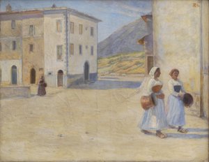 Chicas camino al pozo por agua al mediodía. Civitá d