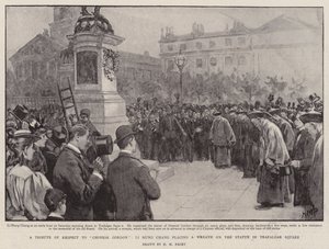 Un Tributo de Respeto a Gordon Chino, Li Hung Chang colocando una Corona en la Estatua en Trafalgar Square de Henry Marriott Paget