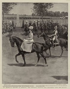 Una revisión imperial en Stettin, la emperatriz liderando su regimiento ante el káiser
