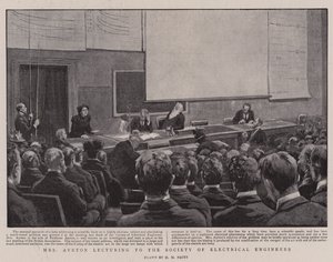 La Sra. Ayrton dando una conferencia a la Sociedad de Ingenieros Eléctricos de Henry Marriott Paget