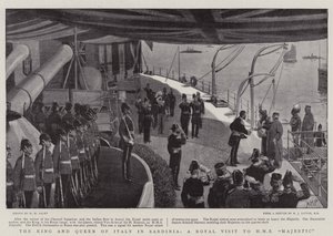 El Rey y la Reina de Italia en Cerdeña, una visita real al HMS Majestic de Henry Marriott Paget