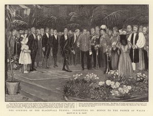 La apertura del túnel de Blackwall, presentando al Sr. Binnie al Príncipe de Gales de Henry Marriott Paget