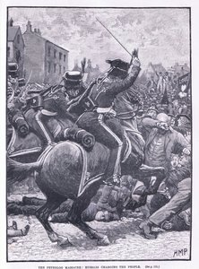 La masacre de Peterloo: Húsares cargando contra el pueblo AD 1819 de Henry Marriott Paget