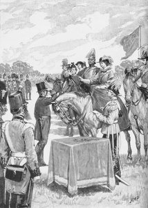 La Reina presidiendo la primera entrega de la Cruz Victoria, c1890