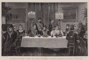 El sultán de Turquía en casa, Abdul Hamid entreteniendo al embajador británico en la cena en Yildiz Kiosk