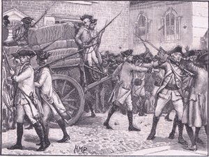 Tropas escoltando el papel sellado al Ayuntamiento, Nueva York AD 1765 de Henry Marriott Paget