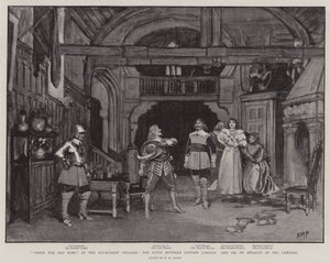 Bajo la Toga Roja en el Teatro Haymarket, la Escena entre el Capitán Larolle y Gil de Berault en el Castillo de Henry Marriott Paget