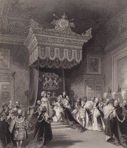 La reina Victoria en el trono, Palacio de St James, Londres