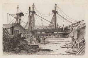 Un barco de las Indias Occidentales en el astillero de Cox y Curlins, Limehouse de Henry Moses