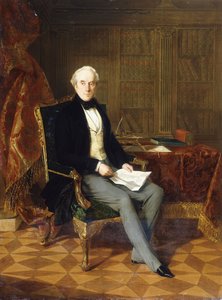 Retrato de Henry Pelham-Clinton, K.G., 4to Duque de Newcastle, sosteniendo un documento, en su estudio, 1850 de Henry Nelson ONeil